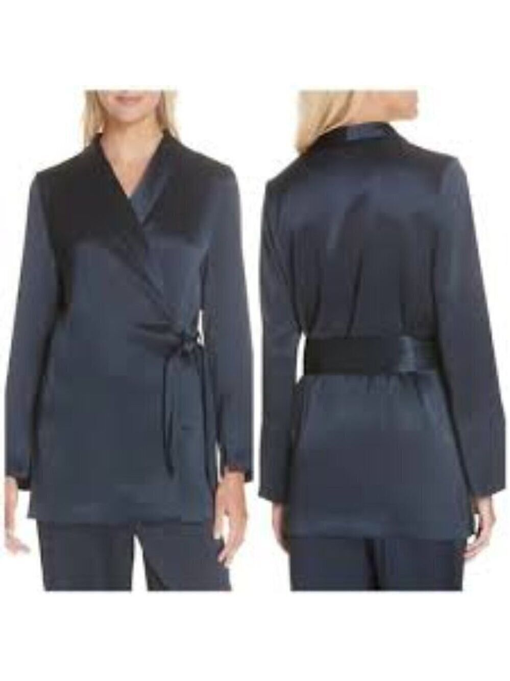 Nanushka Opium Satin Wrap Jacket Navy Blue Size XS